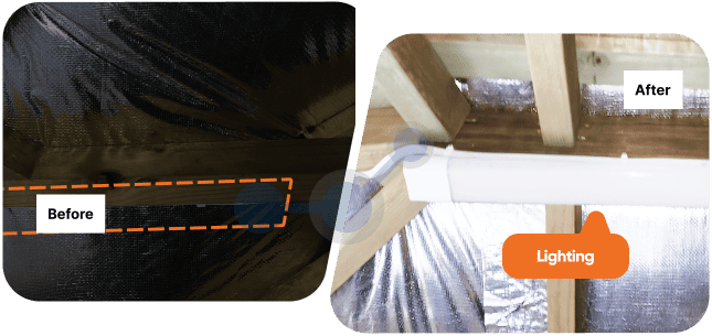 Close-up of a dark ceiling after installation of lights at a Glenhaven home.