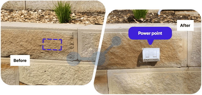 A plain garden wall at a Kellyville home now fitted with an outdoor socket.