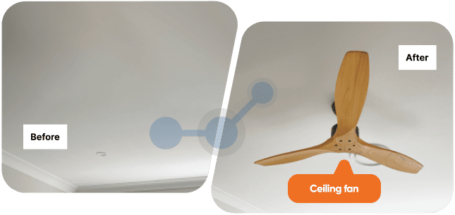 Wood-colored fan installed on a bare ceiling at a GMBL home.